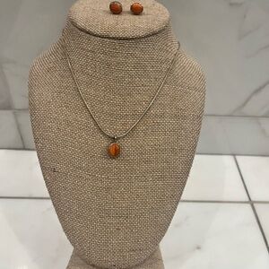 Elegant Brown Pendant Necklace and Earring Set
